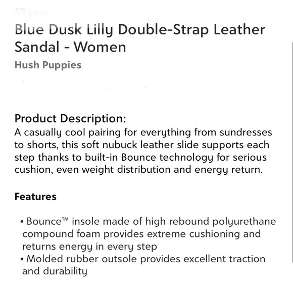 Hush Puppies Blue Dusk Lilly Double Strap Leather Sandal Women’s Size 6 Wide - Picture 6 of 7